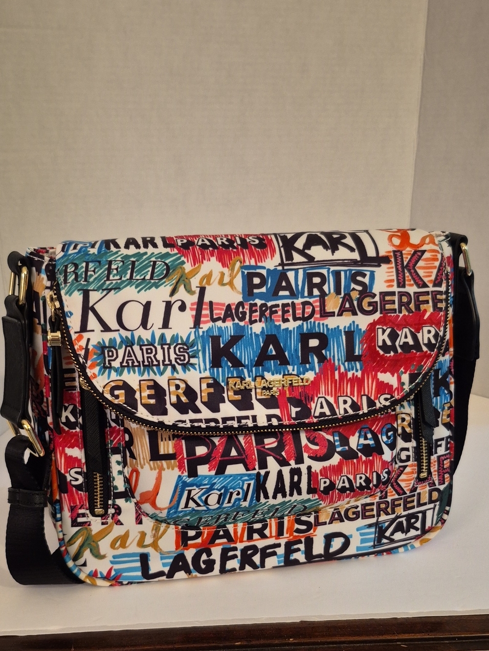 NWT Karl Lagerfeld Multicolor Logo-Print Cross Body Messanger Bag Paris